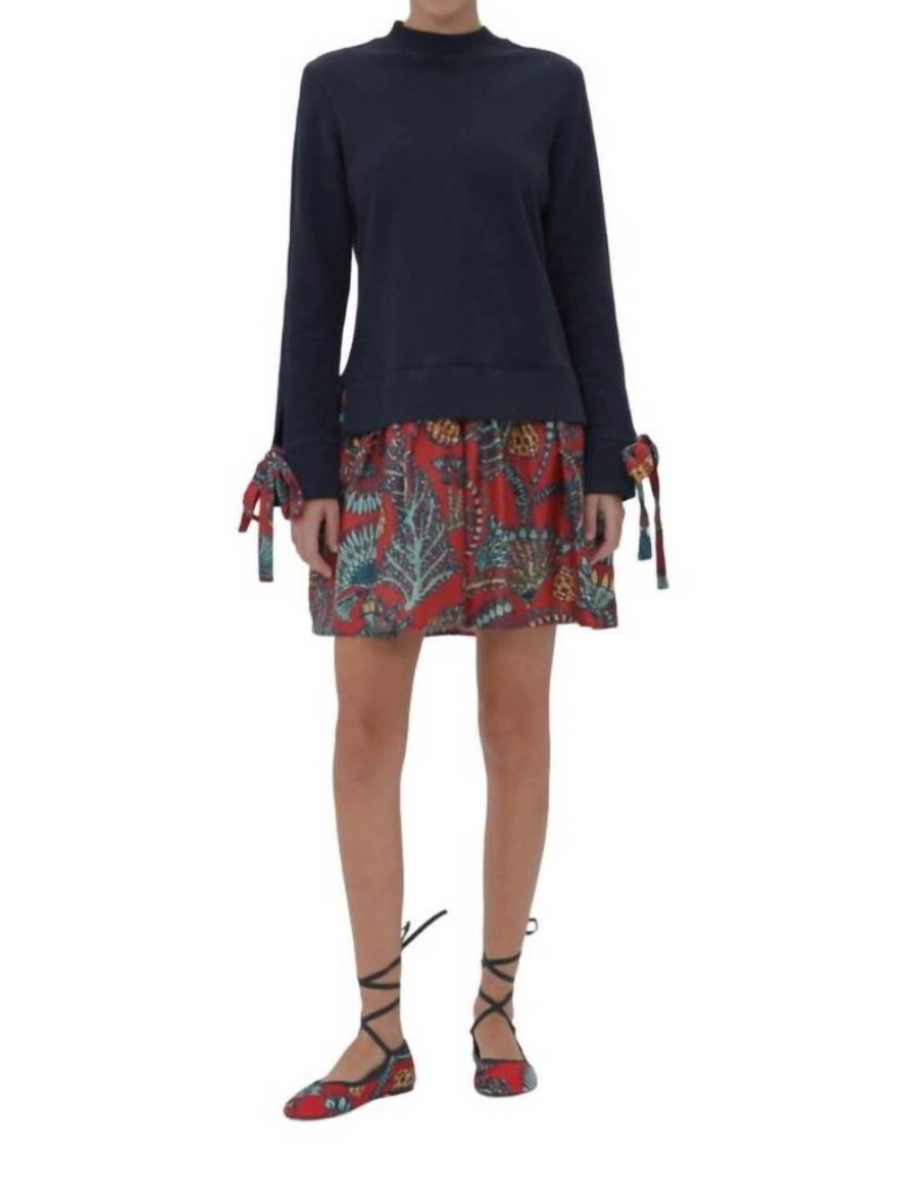 La DoubleJ Sporty Dress Layered Mini Sicomore Red Navy w/ Ribbon Cuffs Cute! MED - Picture 2 of 16